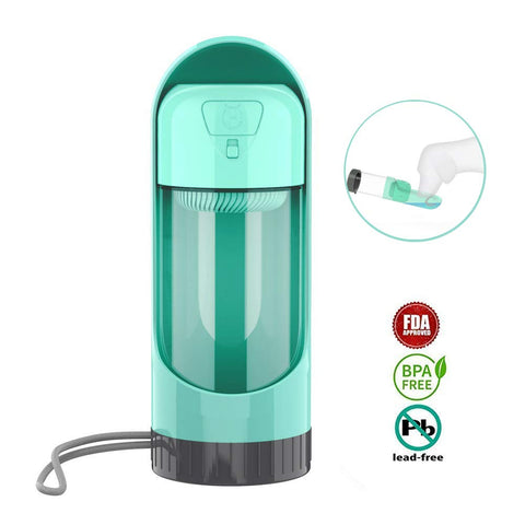 Slide open travel water bottle for your dog is a compact 7.4 inches  short. when opened for use, travel bottle slides open to  10.63 inches long.